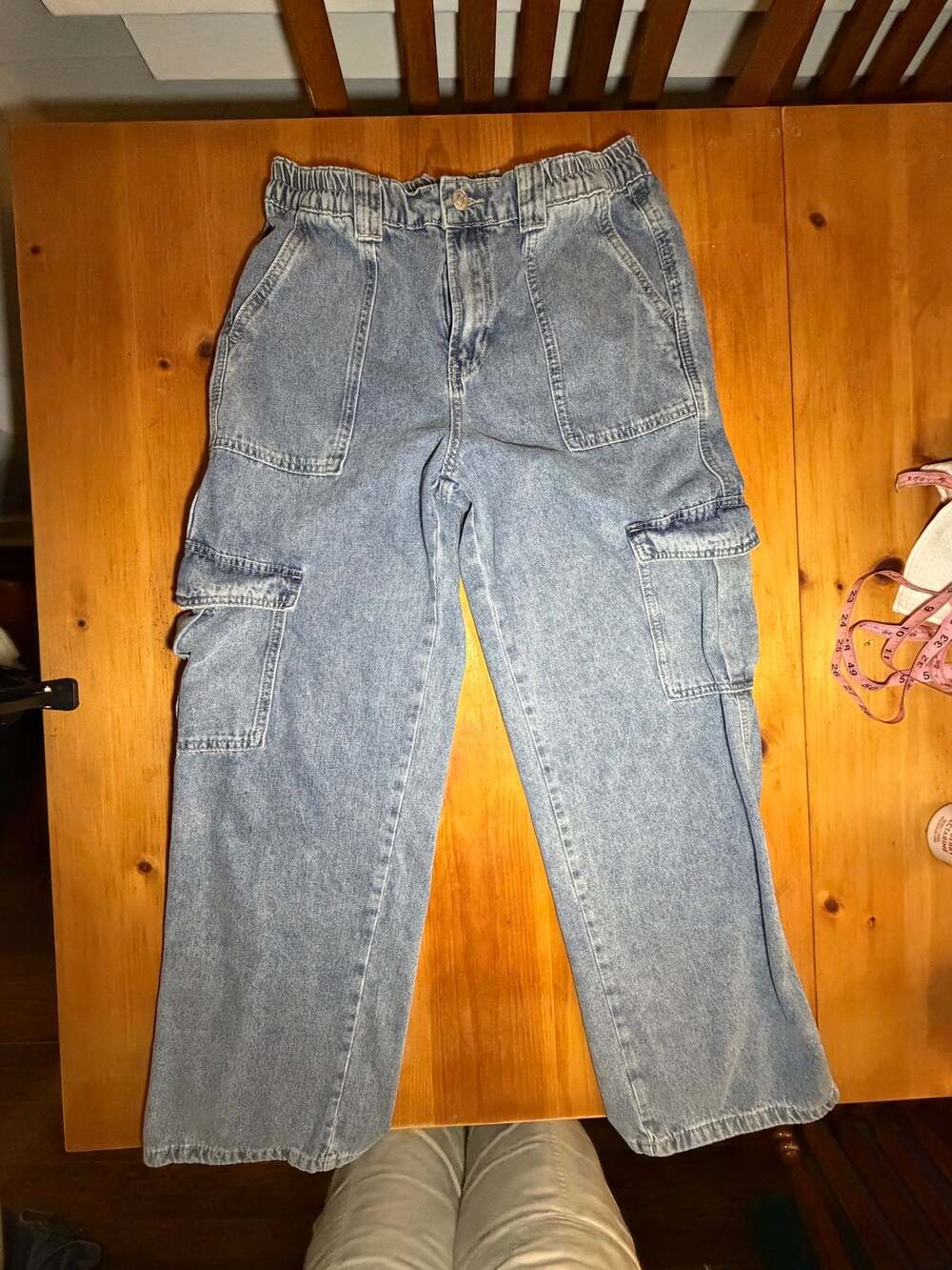 Simple Society Light Wash Denim Cargo Jeans Size 11/30 Y2K